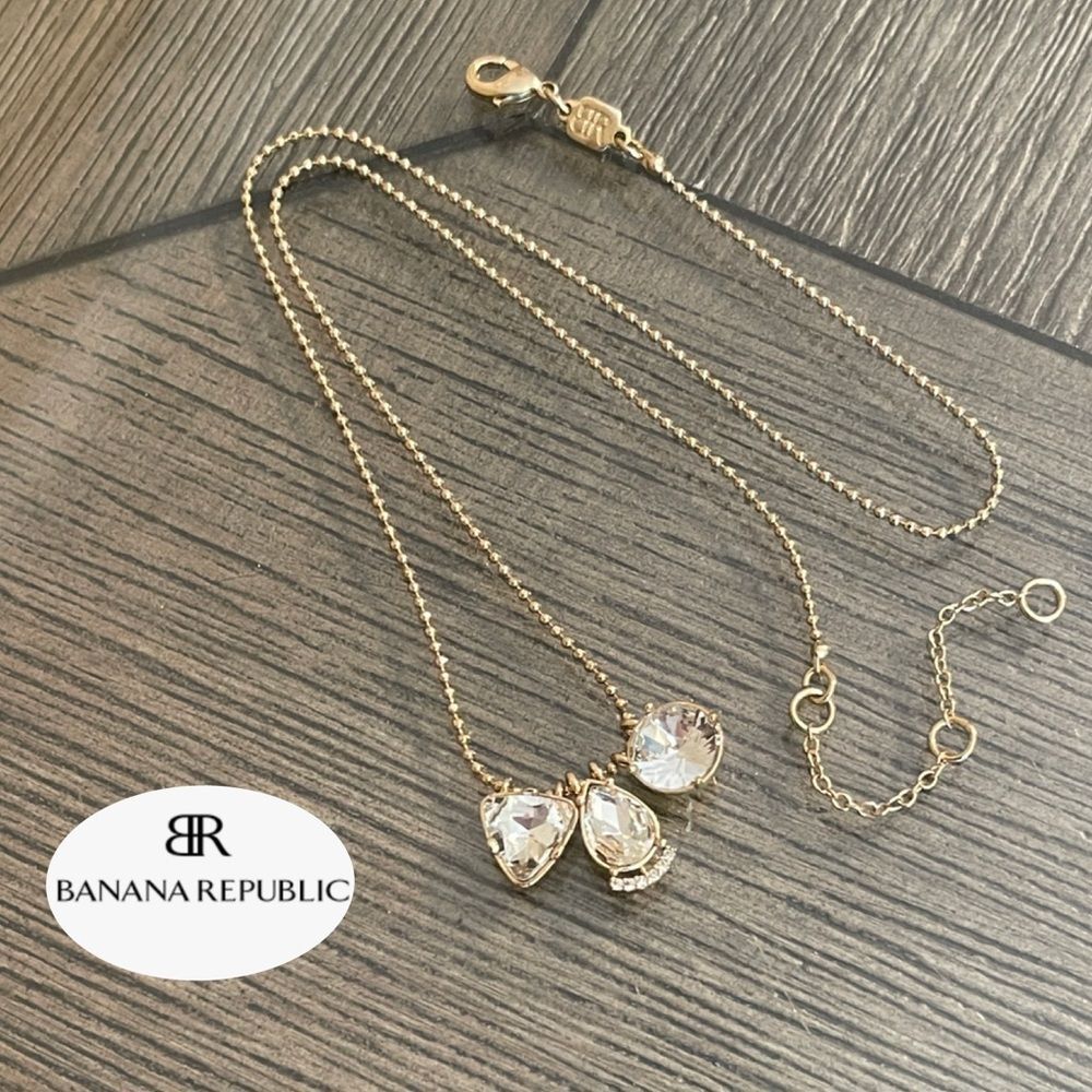 Banana Republic 3 Stone Gold-tone Necklace with Clear Gemstones